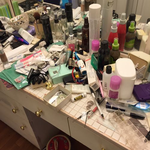 Before: Make-up area was very unorganized. 