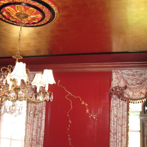 Gilded Ceiling, Lacquered walls, Hand painted cher