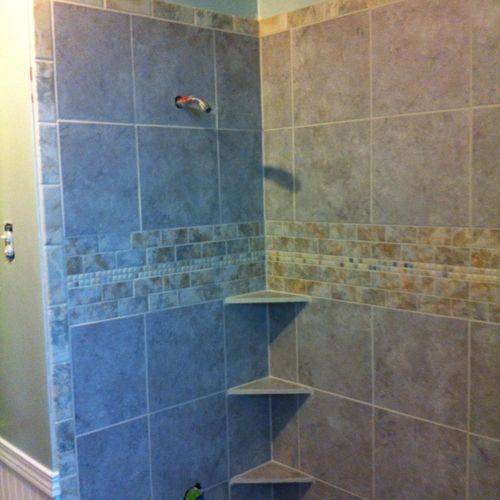 Custom shower tile job, customer wanted multiple c