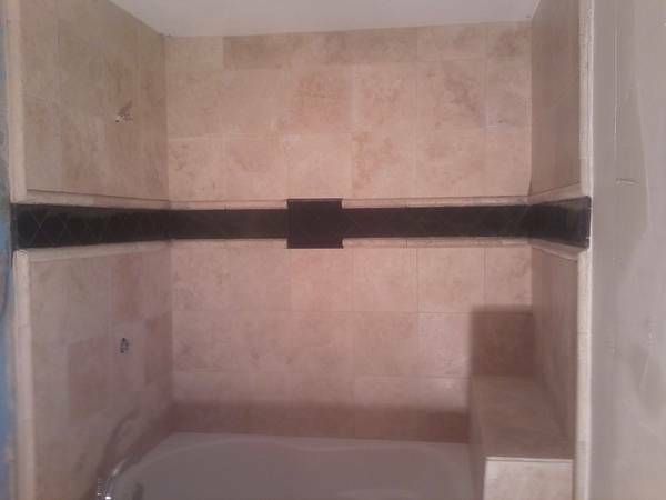 Travertine Shower With Diagonal 
6x6 Granite