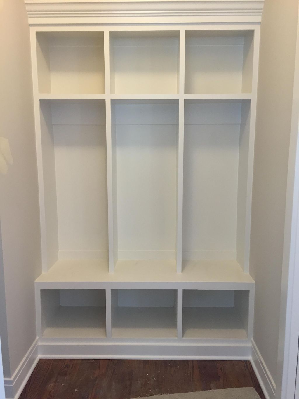 Locker style mudroom cabinet