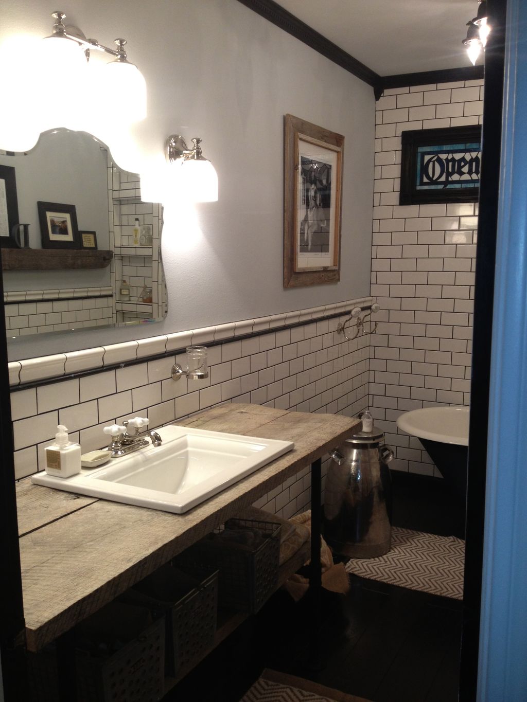 Built custom bathroom vanity using Barn wood and p