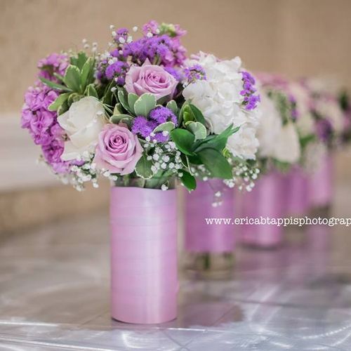 Wedding Centerpiece - Hydrangea, roses, stock, bab