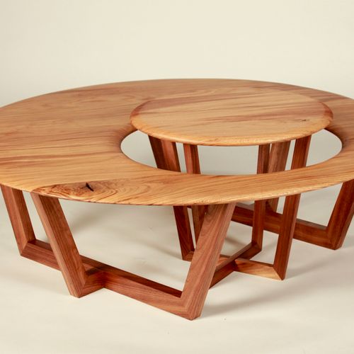 Mother and Cub coffee table set.  Oak and walnut.