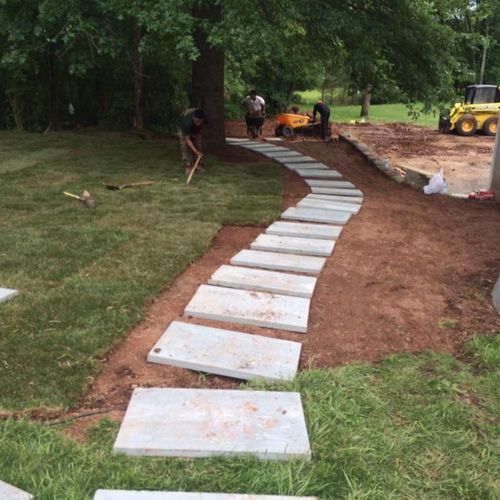 in progress of sod and stepping stone install