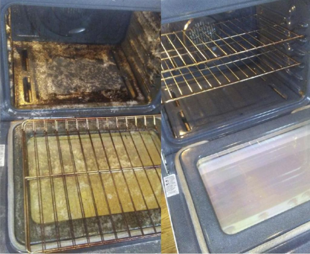 Before/after of an oven cleaning, which we can pro