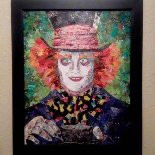 16x20" Mad Hatter Collage, made from magazine pape