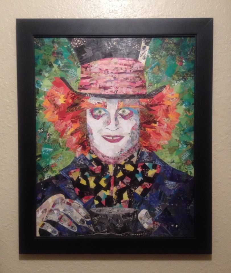 16x20" Mad Hatter Collage, made from magazine pape
