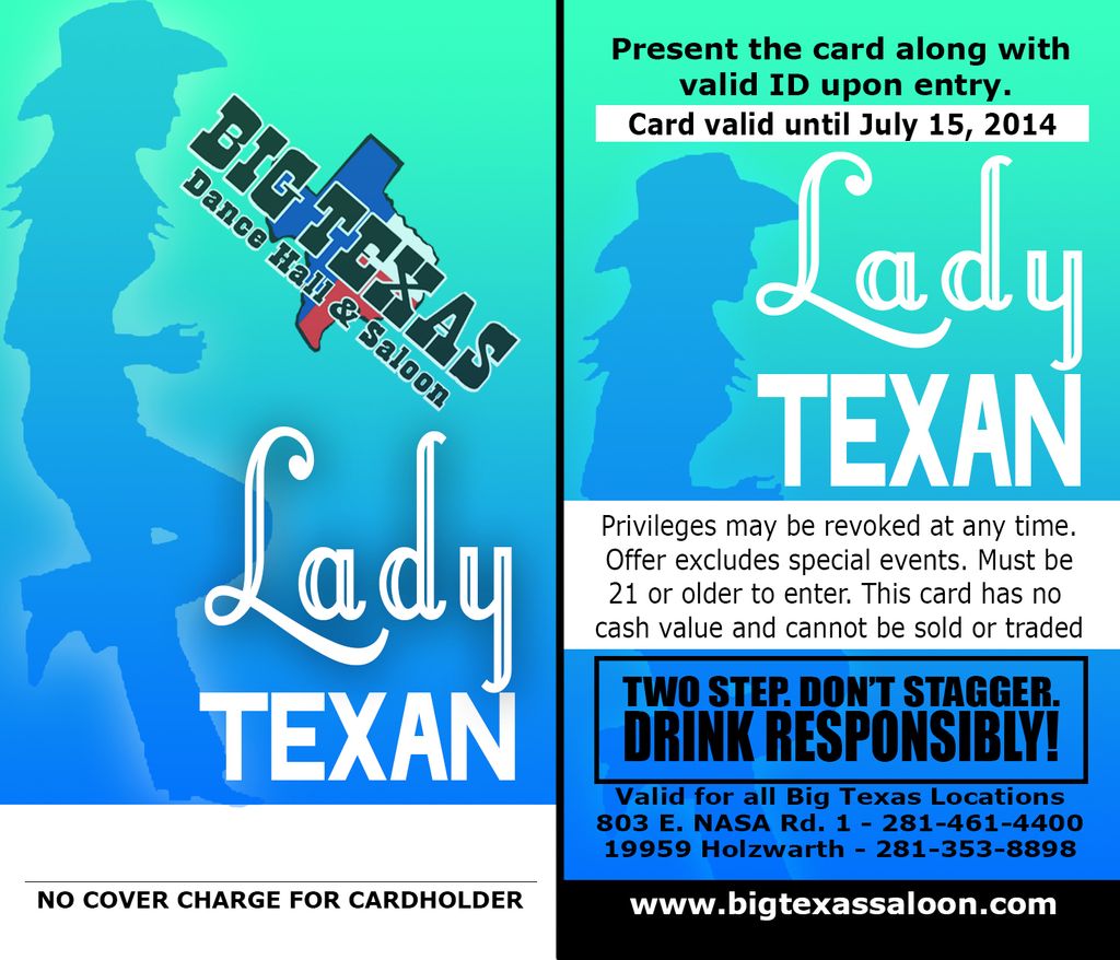 Lady Texan Card for Big Texas - Both Locations