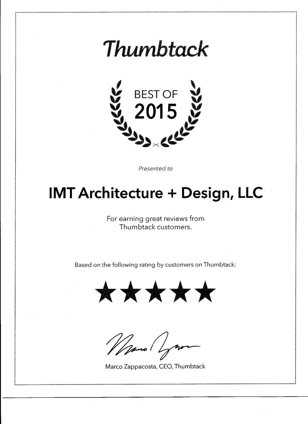 Thumbtack 2015 best service rating