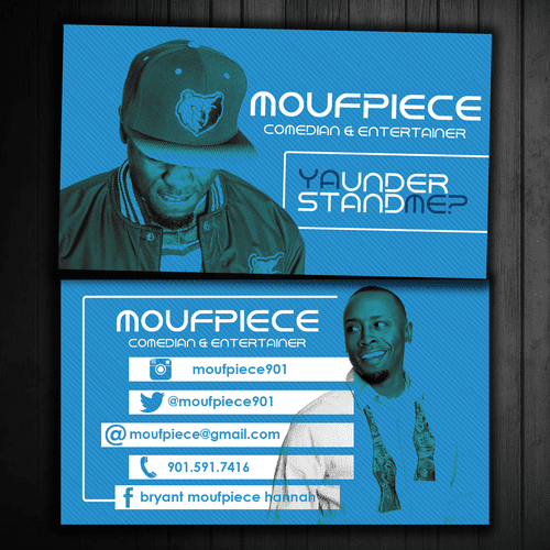 Business card design for Moufpice - comedian and e