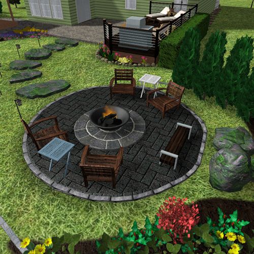 In ground fire pit with raised paver surrounding.