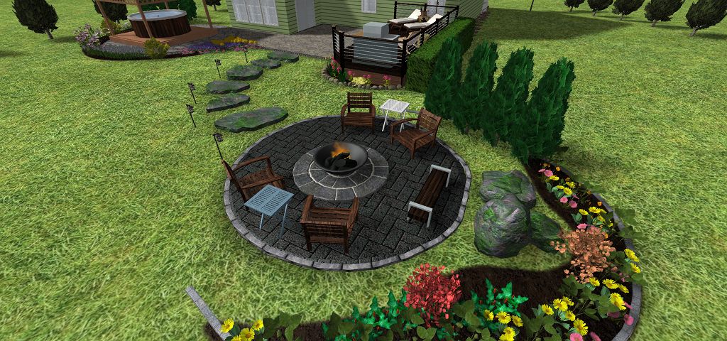In ground fire pit with raised paver surrounding.