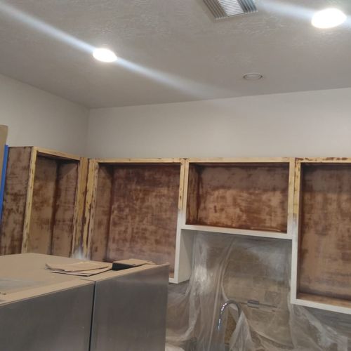 Kitchen cabinets have been sanded