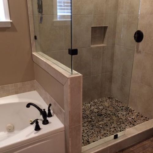 master bathroom makeover with frameless shower
