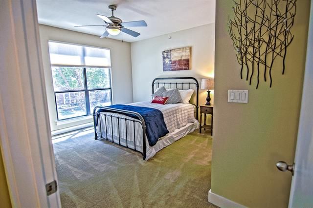 Condo bedroom staged.