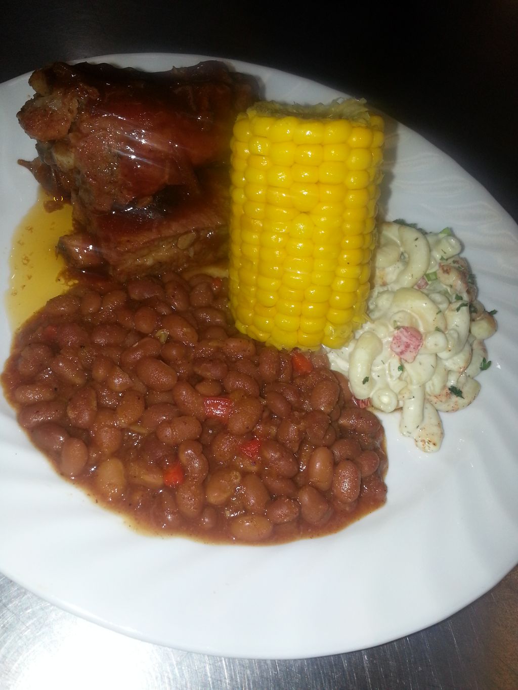 BBQ/BAKED BEANS/MACARONI SALAD/CORN ON THE COB