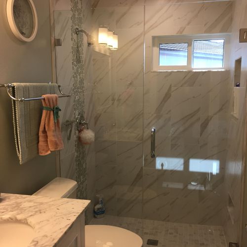 12' x 24" porcelain shower with vertical liner in 