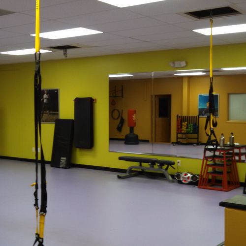 Functional Fitness Area: TRX, Bands, Bumper Plates