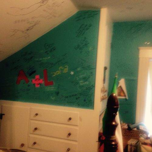A "before" picture of above bedroom. Graffiti need
