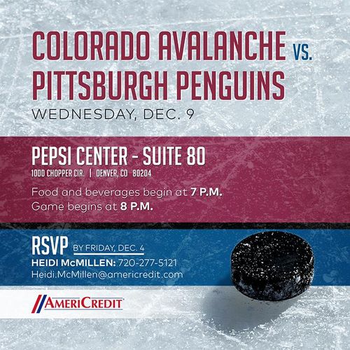 One side of a hockey game invitation for AmeriCred