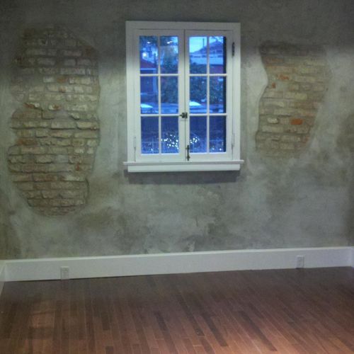 Flooring, trim, paint, custom window, stucco