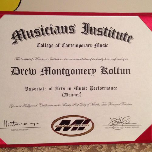 Degree from Musicians Institute