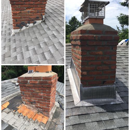 Leak from the chimney. Repair of the roofing aroun