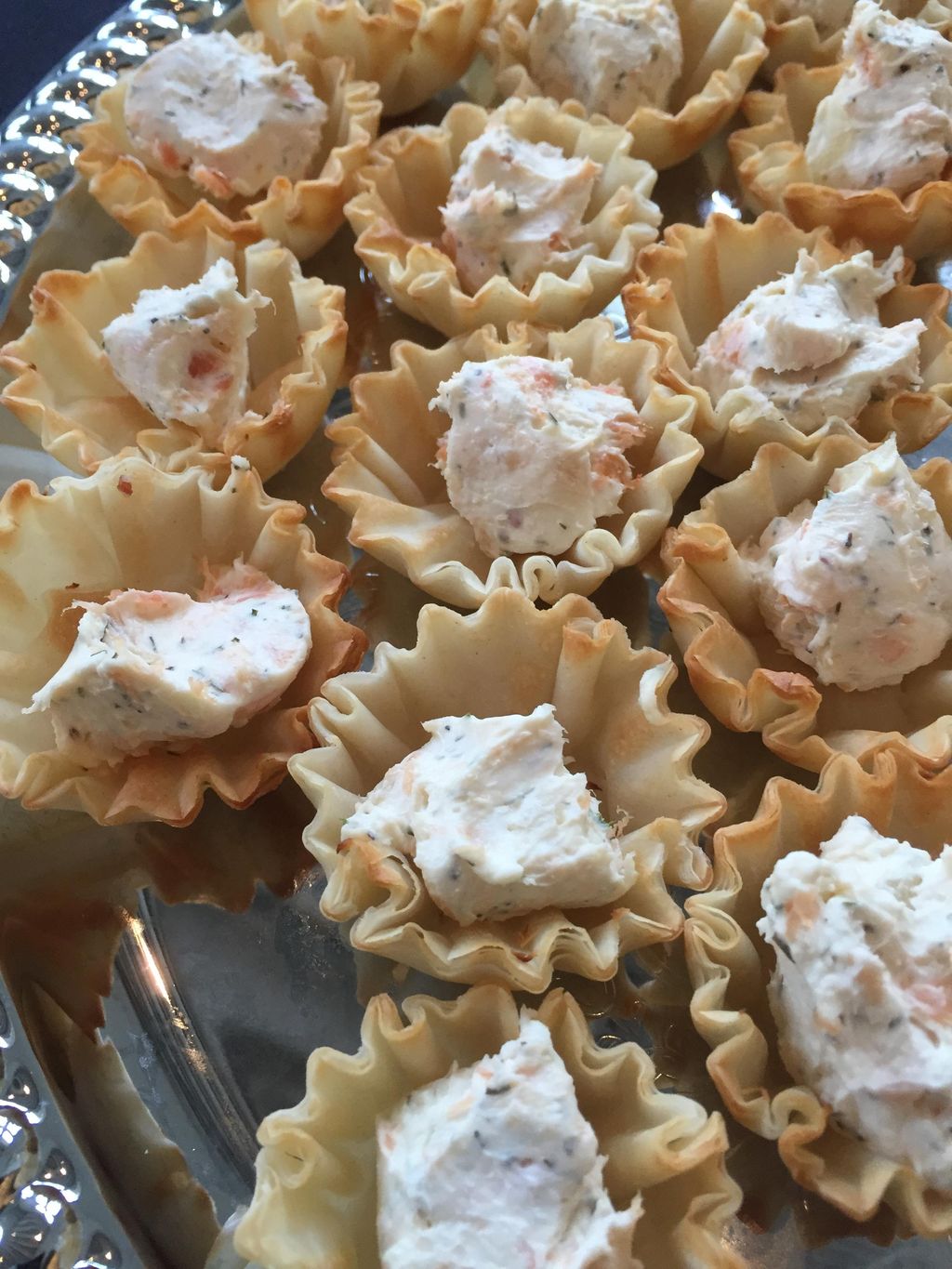 Signature Hot Crab Dip in phyllo cups