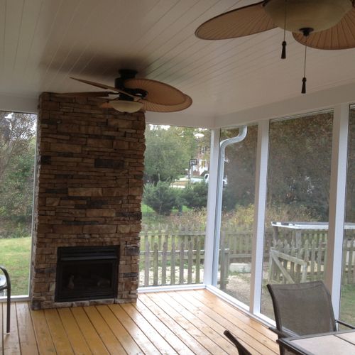 Screen Porch with added fireplace