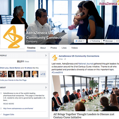 AstraZeneca corporate FaceBook page