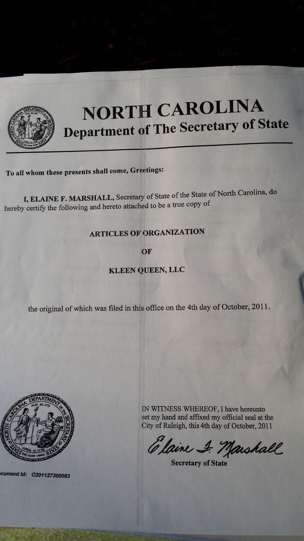 Kleen Queen LLC is licensed in North Carolina.