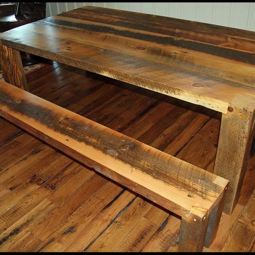 design build table and bench reclaimed materials