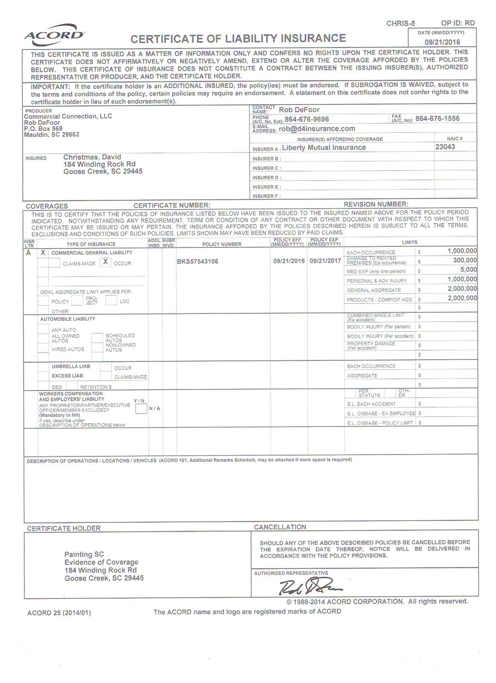 Certificate of Insurance