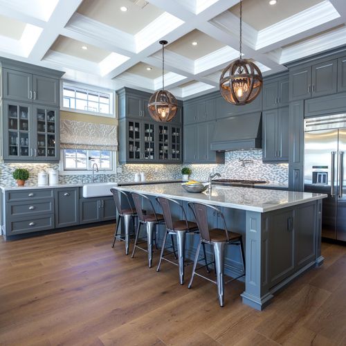 Custom Designed Kitchen with Coffered Ceiling and 