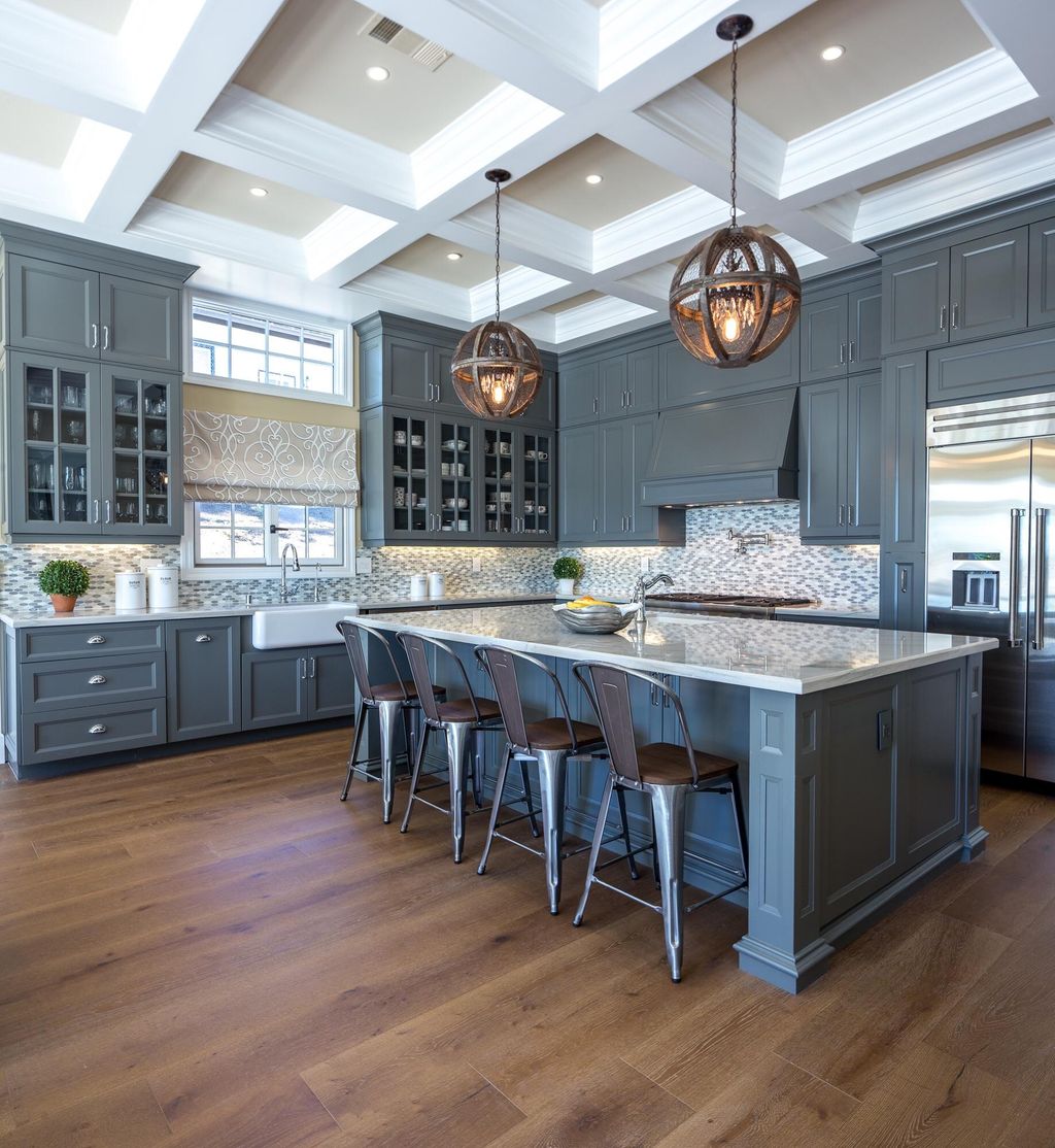 Custom Designed Kitchen with Coffered Ceiling and 