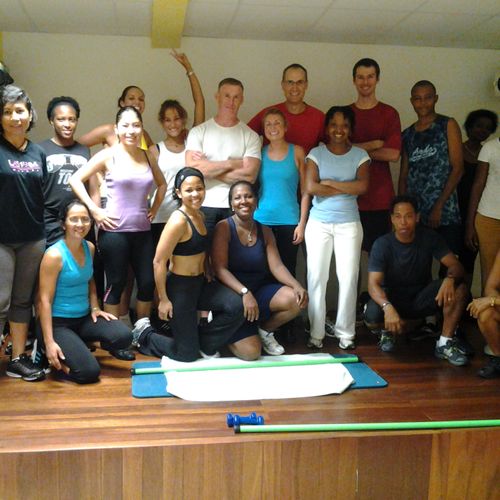 Teaching a fitness class in French Guiana (South A