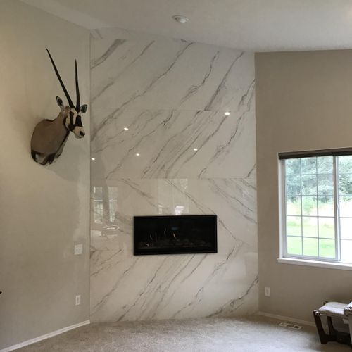 Pluid corner fireplace wall, completed 