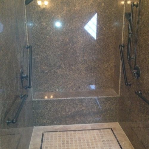 Shower - Granite walls, Tile floors