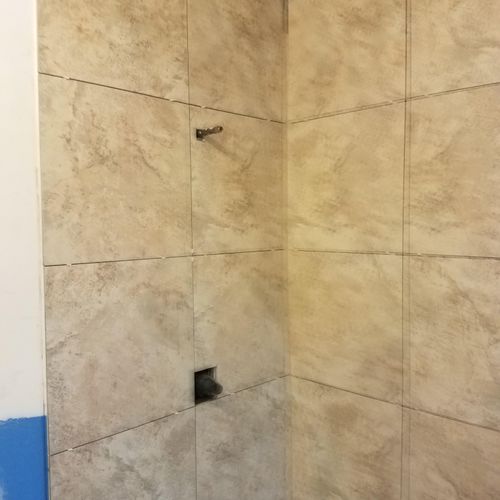 Bathroom tile installation.