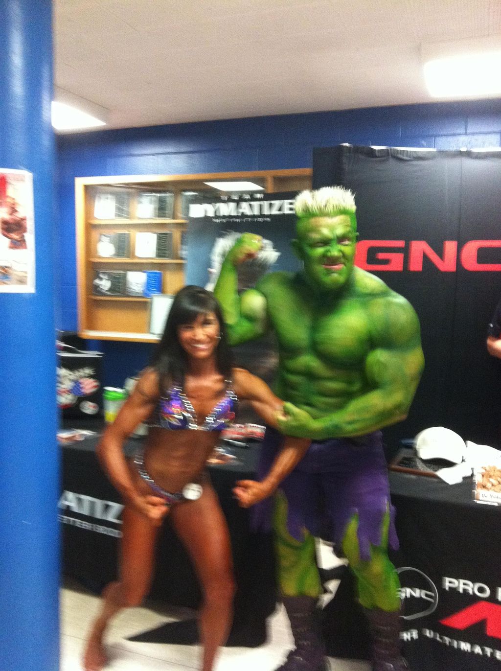 My wife and the Hulk at a Miss Fitness competition