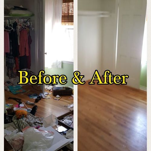 Bedroom clean up and hauled away from junk.