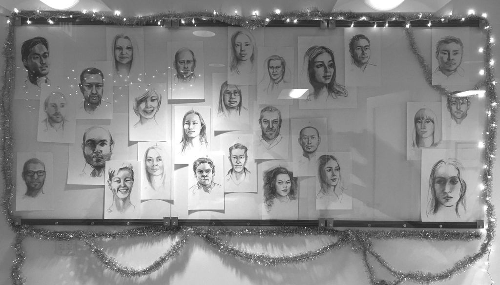 26 Original graphite portraits of the employees of