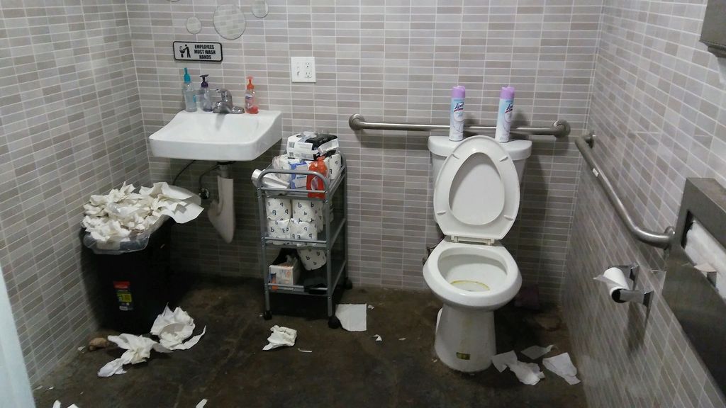 Before restroom of an office. 