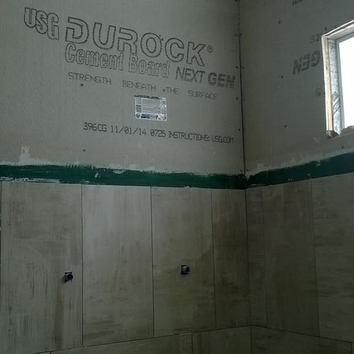 Shower with new durra rock cement board replacing 