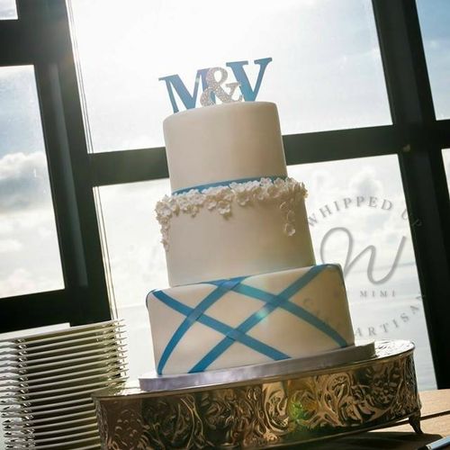 Elegant Blue Wedding Cake - Fondant covered cake w