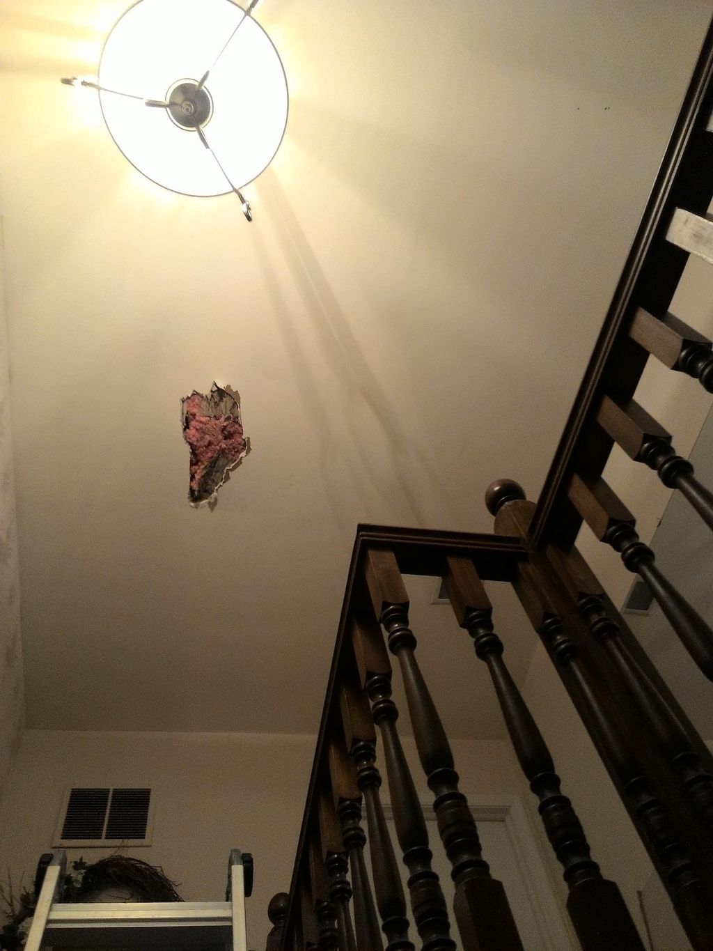 Above stairs ceiling repair Before