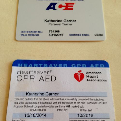 ACE Personal Trainer certification and AHA CPR cer