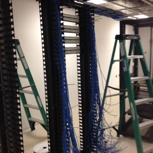 Floor mounted data rack where we ran 168 cables th