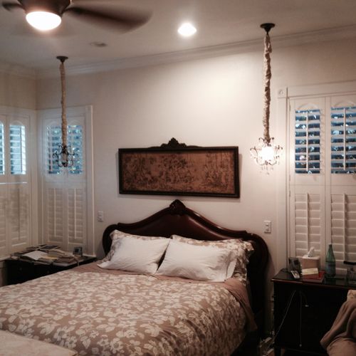 Double Hung wood shutters and liberty arch in pane